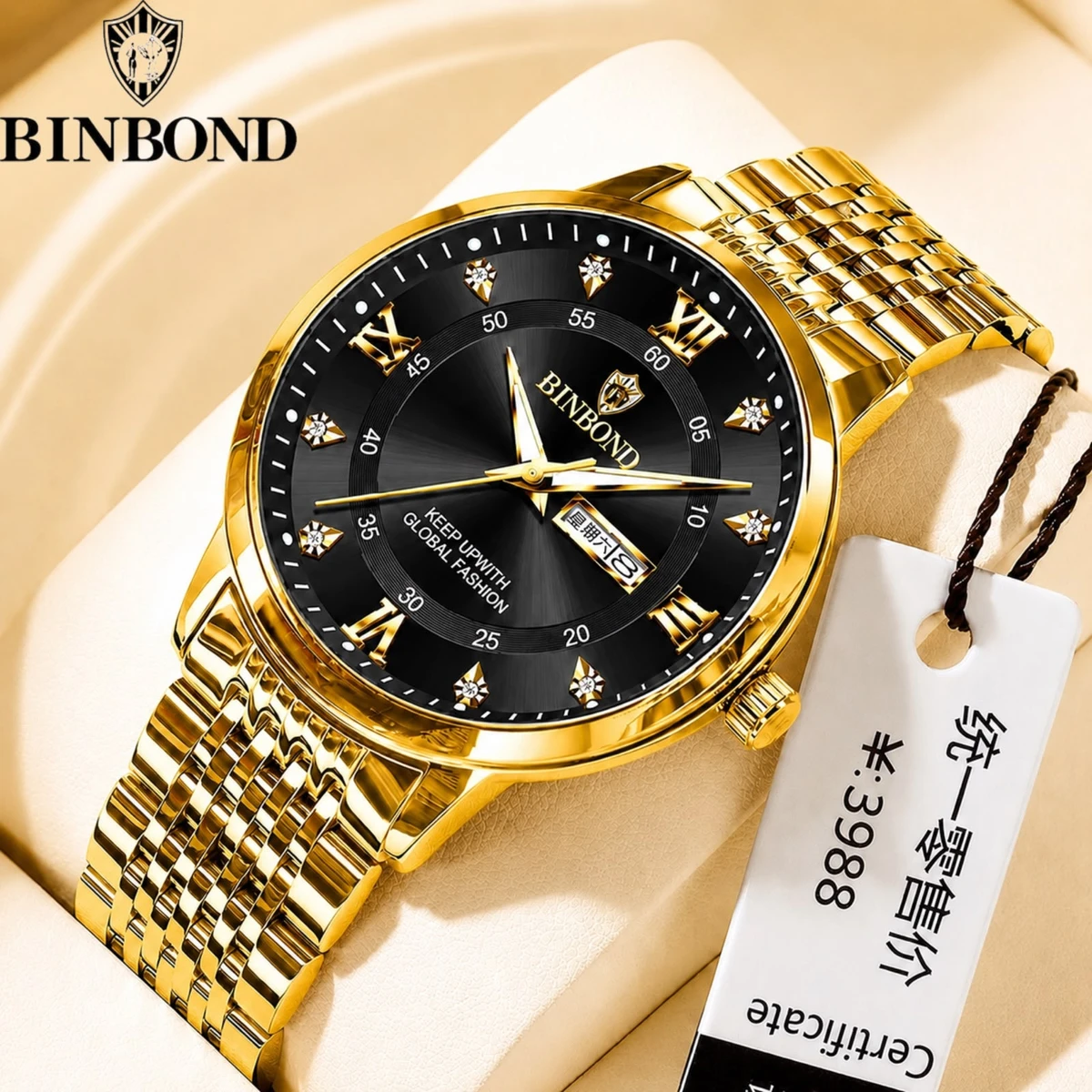 BINBOND23 PRO নতুন ডিজাইনের পুরুষদের জন্য ঘড়ি GOLDEN BLACK