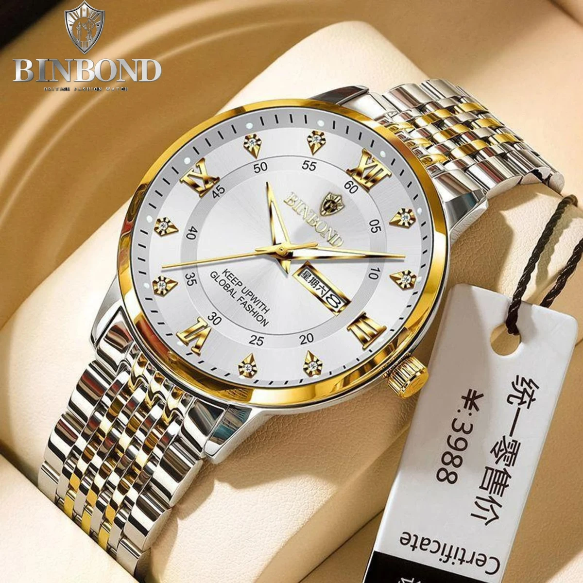BINBOND23 PRO নতুন ডিজাইনের পুরুষদের জন্য ঘড়ি SILVER GOLDEN WHITE