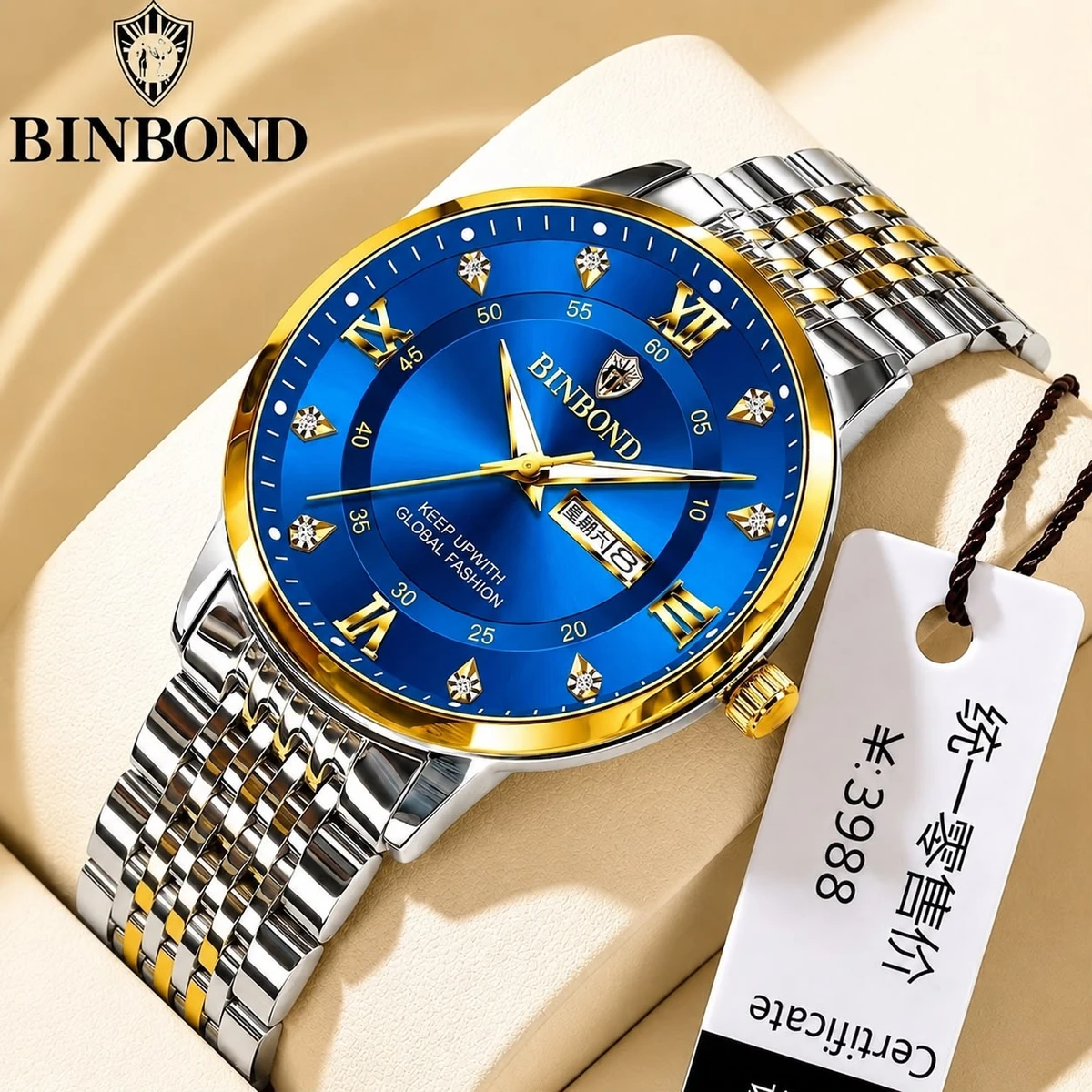 BINBOND23 PRO নতুন ডিজাইনের পুরুষদের জন্য ঘড়ি SILVER BLUE
