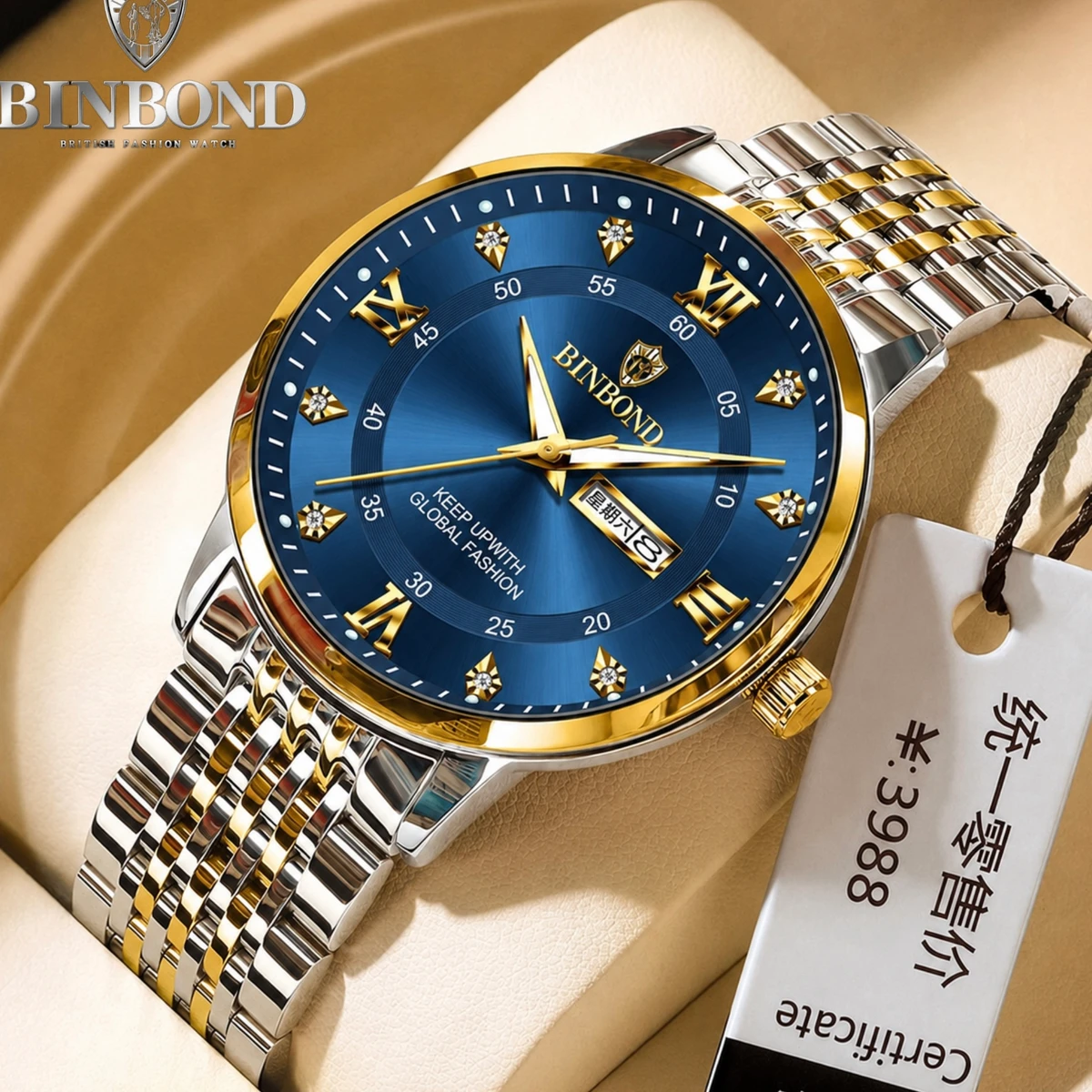 BINBOND23 নতুন ডিজাইনের পুরুষদের জন্য ঘড়ি SILVER BLUE