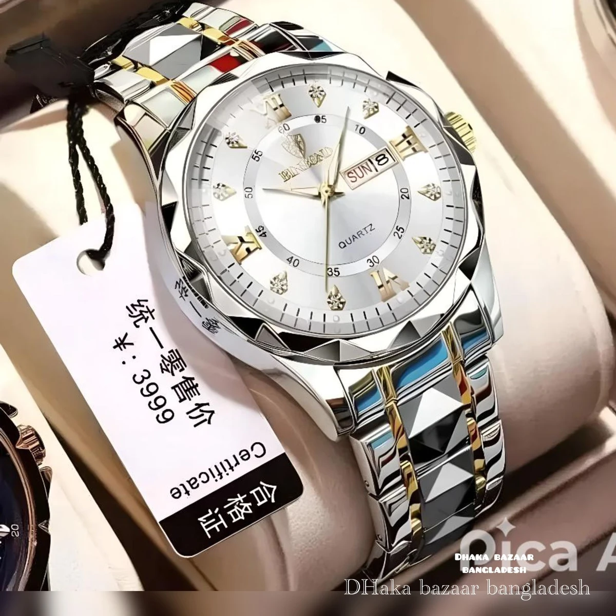5512 BINBOND ডায়মন্ড কাট নতুন ডিজাইনের পুরুষদের জন্য ঘড়ি SILVER GOLDEN WHITE