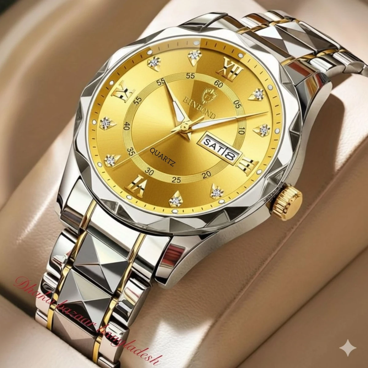 5512 BINBOND ডায়মন্ড কাট নতুন ডিজাইনের পুরুষদের জন্য ঘড়ি SILVER GOLDEN GOLDEN