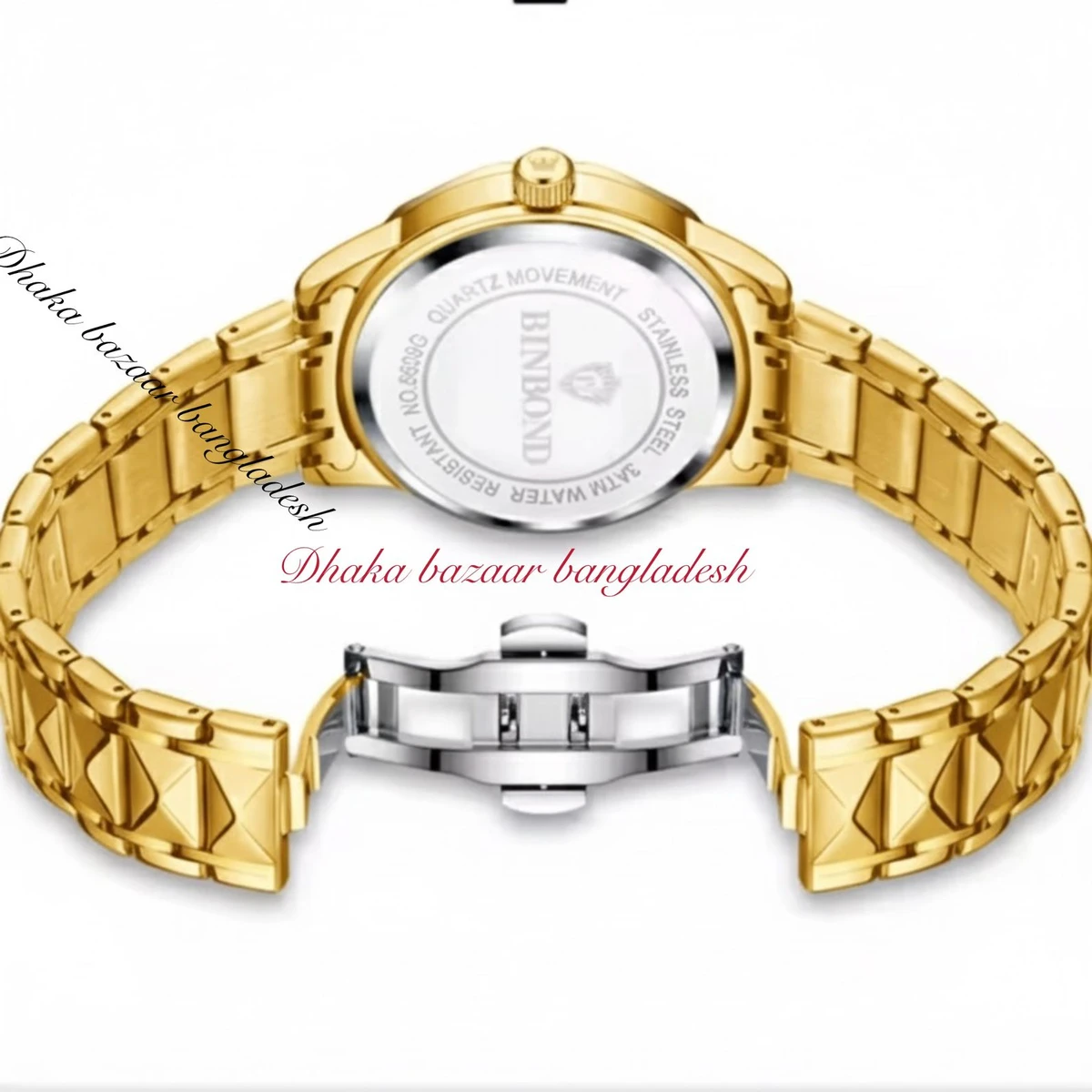 5512 BINBOND ডায়মন্ড কাট নতুন ডিজাইনের পুরুষদের জন্য ঘড়ি GOLDEN GREEN