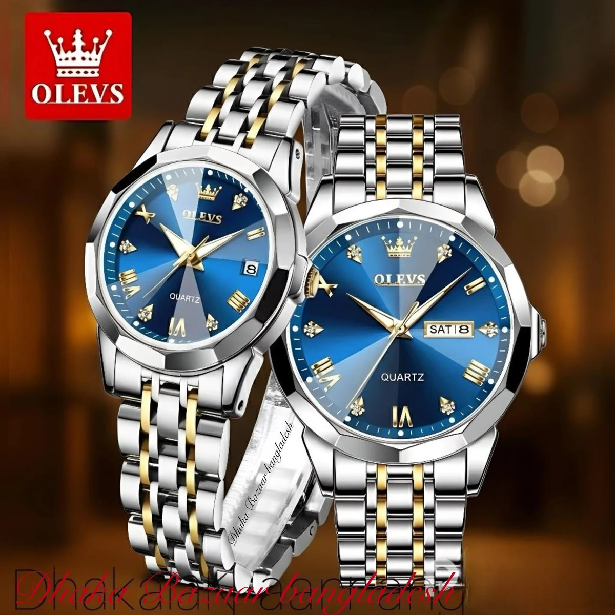 Couple OliveZ নতুন ডিজাইনের পুরুষদের জন্য ঘড়ি SILVER Golden Blue