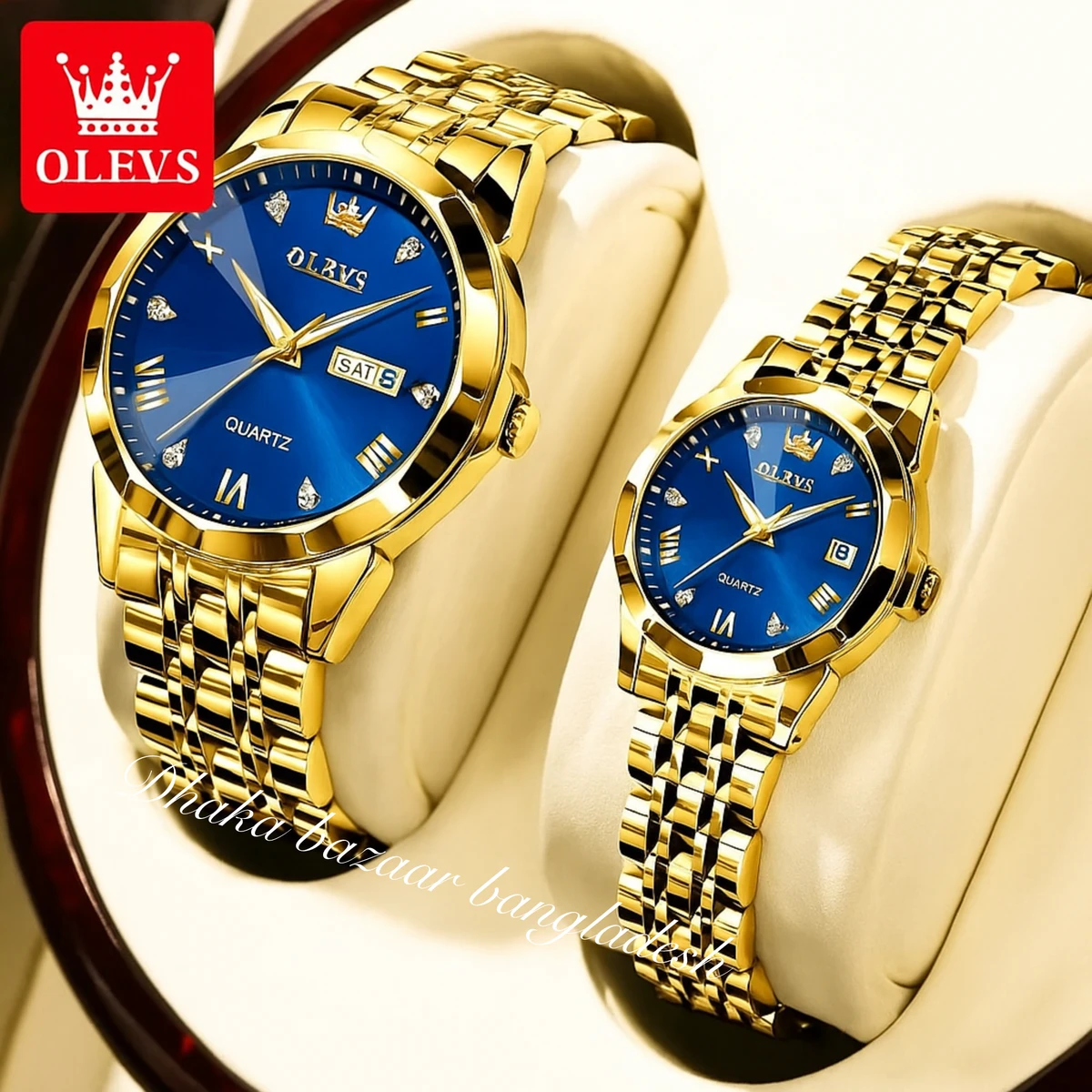 Couple OliveZ নতুন ডিজাইনের পুরুষদের জন্য ঘড়ি Golden Blue