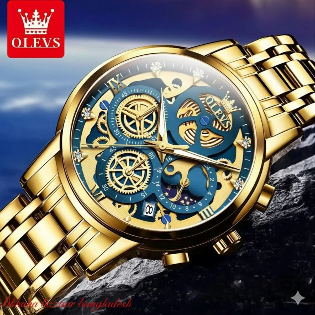 3352 OliveZ নতুন ডিজাইনের পুরুষদের জন্য ঘড়ি FULL GOLDEN BLUE