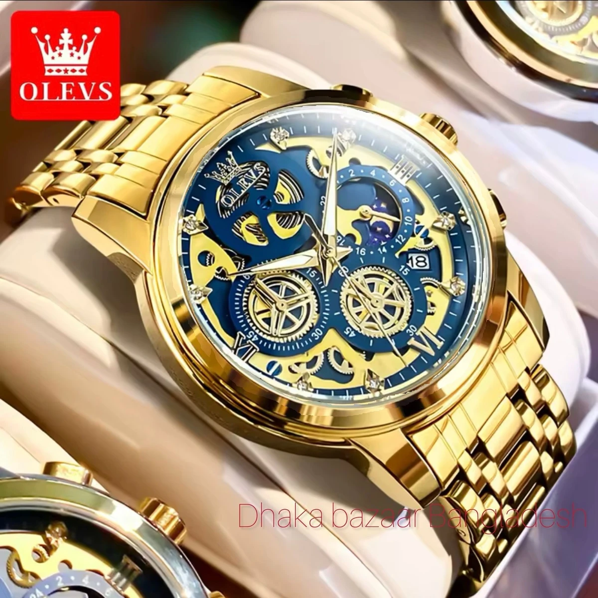 3352 OliveZ নতুন ডিজাইনের পুরুষদের জন্য ঘড়ি FULL GOLDEN BLUE