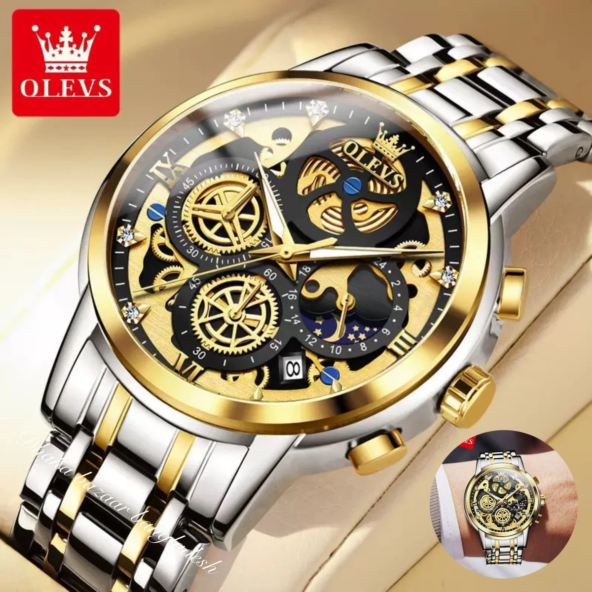 3352 OliveZ নতুন ডিজাইনের পুরুষদের জন্য ঘড়ি BSILVER GOLDEN BLACK