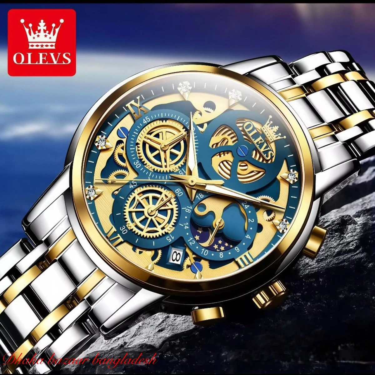 3352 OliveZ নতুন ডিজাইনের পুরুষদের জন্য ঘড়ি BSILVER GOLDEN BLUE
