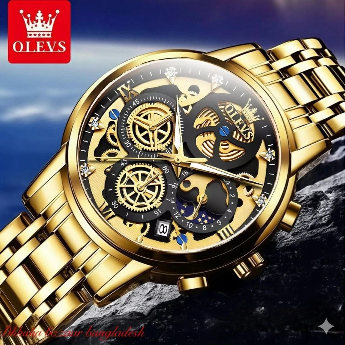 3352 OliveZ নতুন ডিজাইনের পুরুষদের জন্য ঘড়ি GOLDEN BLACK