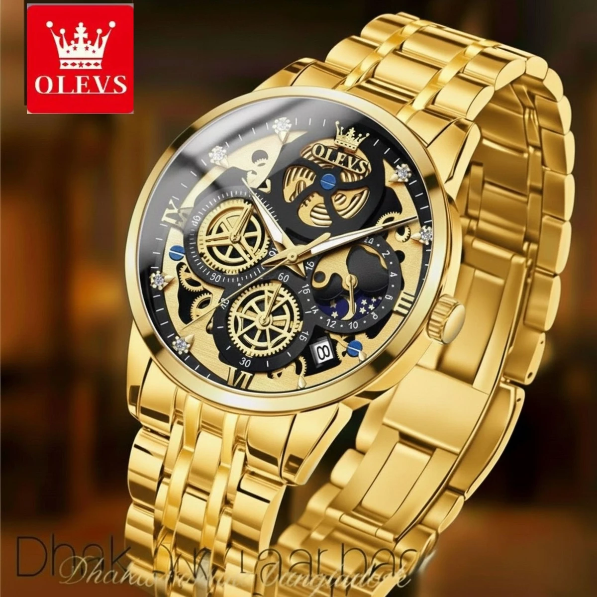 3352 OliveZ নতুন ডিজাইনের পুরুষদের জন্য ঘড়ি GOLDEN BLACK