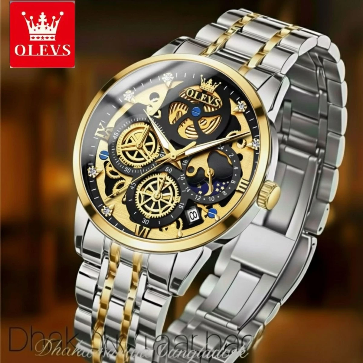 3352 OliveZ নতুন ডিজাইনের পুরুষদের জন্য ঘড়ি BSILVER GOLDEN BLACK