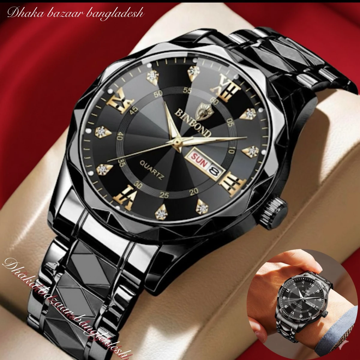 5512 BINBOND ডায়মন্ড কাট নতুন ডিজাইনের পুরুষদের জন্য ঘড়ি BLACK