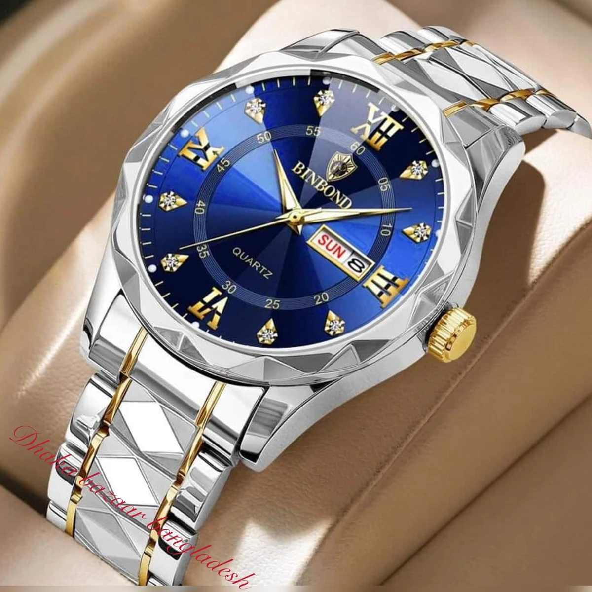 5512 BINBOND ডায়মন্ড কাট নতুন ডিজাইনের পুরুষদের জন্য ঘড়ি SILVER GOLDEN BLUE