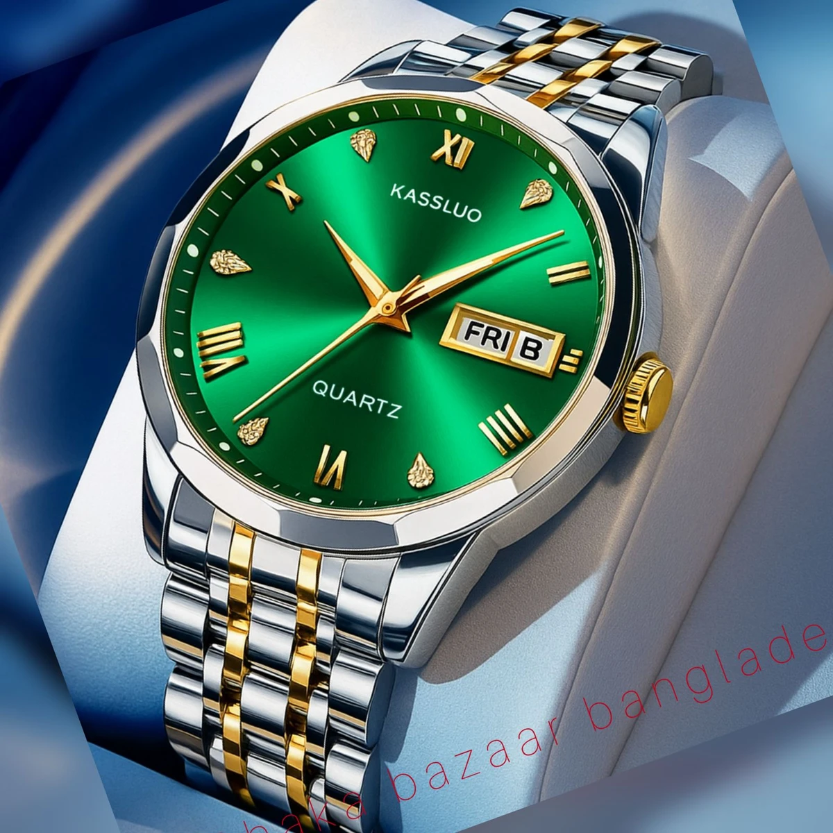 KAS MAN নতুন ডিজাইনের পুরুষদের জন্য ঘড়ি SILVER GOLDEN WHITH GREEN