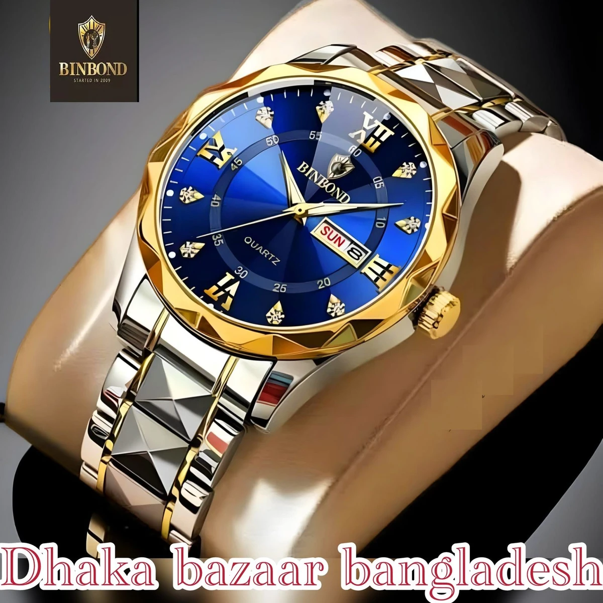 5512 BINBOND ডায়মন্ড কাট নতুন ডিজাইনের পুরুষদের জন্য ঘড়ি SILVER GOLDEN BLUE NEW