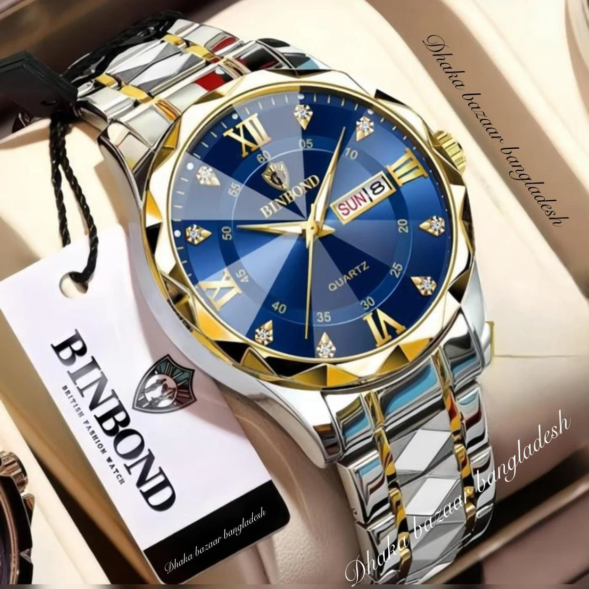 5512 BINBOND ডায়মন্ড কাট নতুন ডিজাইনের পুরুষদের জন্য ঘড়ি SILVER GOLDEN BLUE NEW