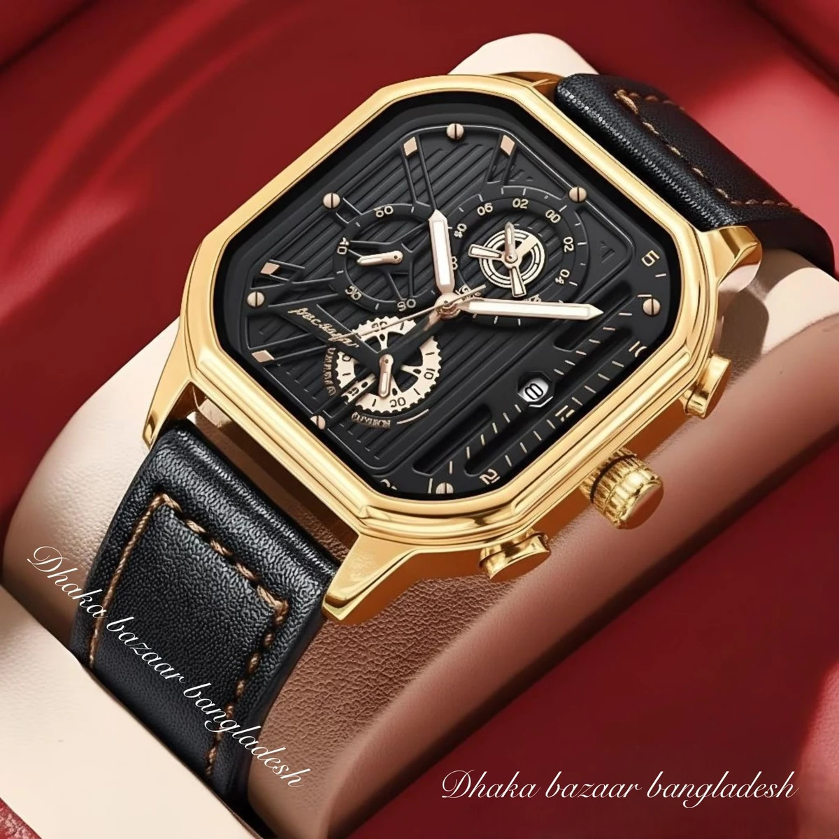 TRSOYEES আর্টিফিশিয়াল লেদার নতুন ডিজাইনের পুরুষদের জন্য ঘড়ি BLACK GOLDEN