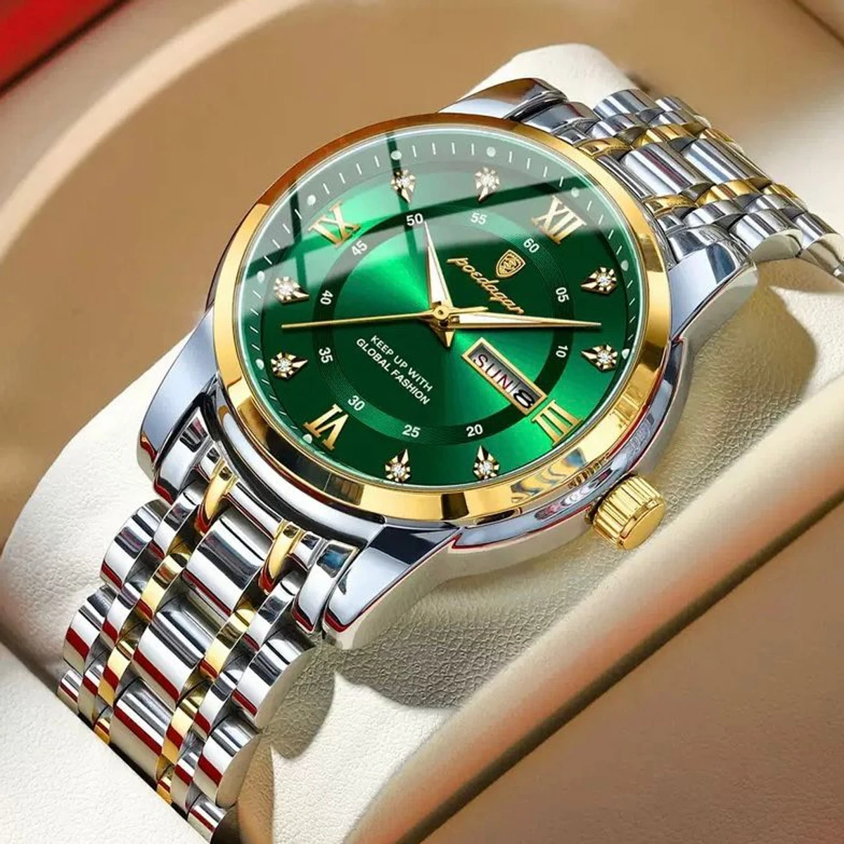 PEODAGOR 657 নতুন ডিজাইনের পুরুষদের জন্য ঘড়ি SILVER GOLDRN GREEN