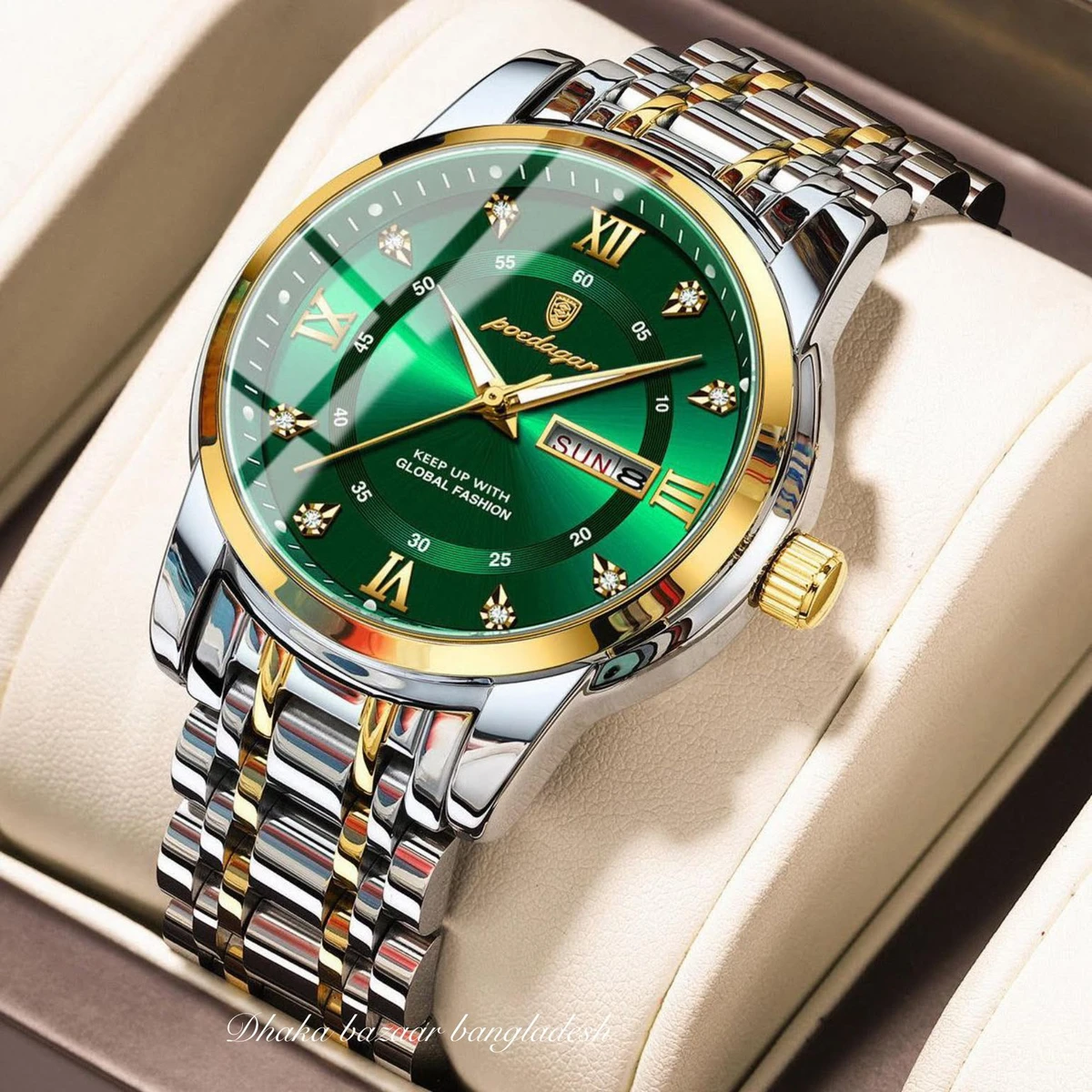 PEODAGOR 657 নতুন ডিজাইনের পুরুষদের জন্য ঘড়ি SILVER GOLDRN GREEN