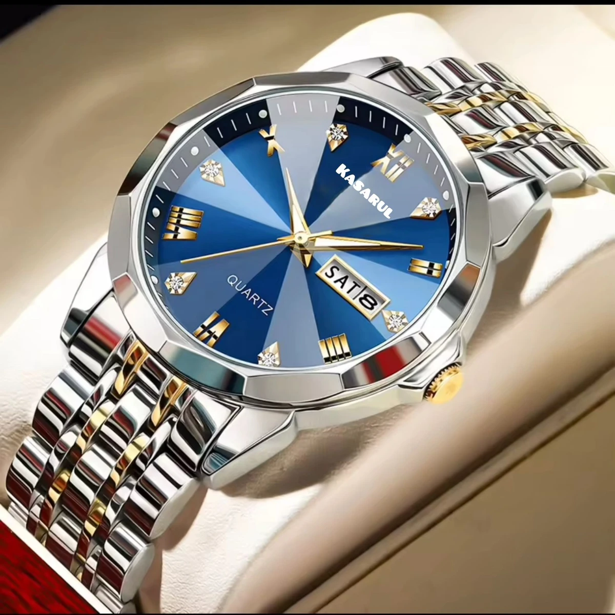 KAS MAN নতুন ডিজাইনের পুরুষদের জন্য ঘড়ি SILVER GOLDEN BLUE