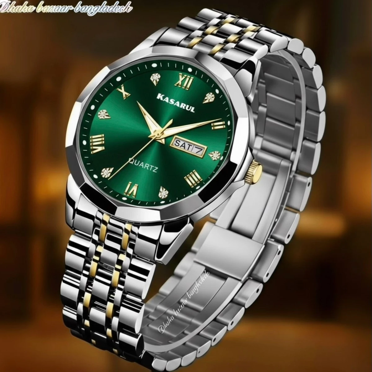 KAS MAN নতুন ডিজাইনের পুরুষদের জন্য ঘড়ি SILVER GOLDEN WHITH GREEN