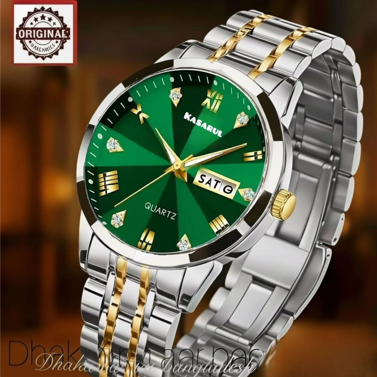 KAS MAN নতুন ডিজাইনের পুরুষদের জন্য ঘড়ি SILVER GOLDEN WHITH GREEN