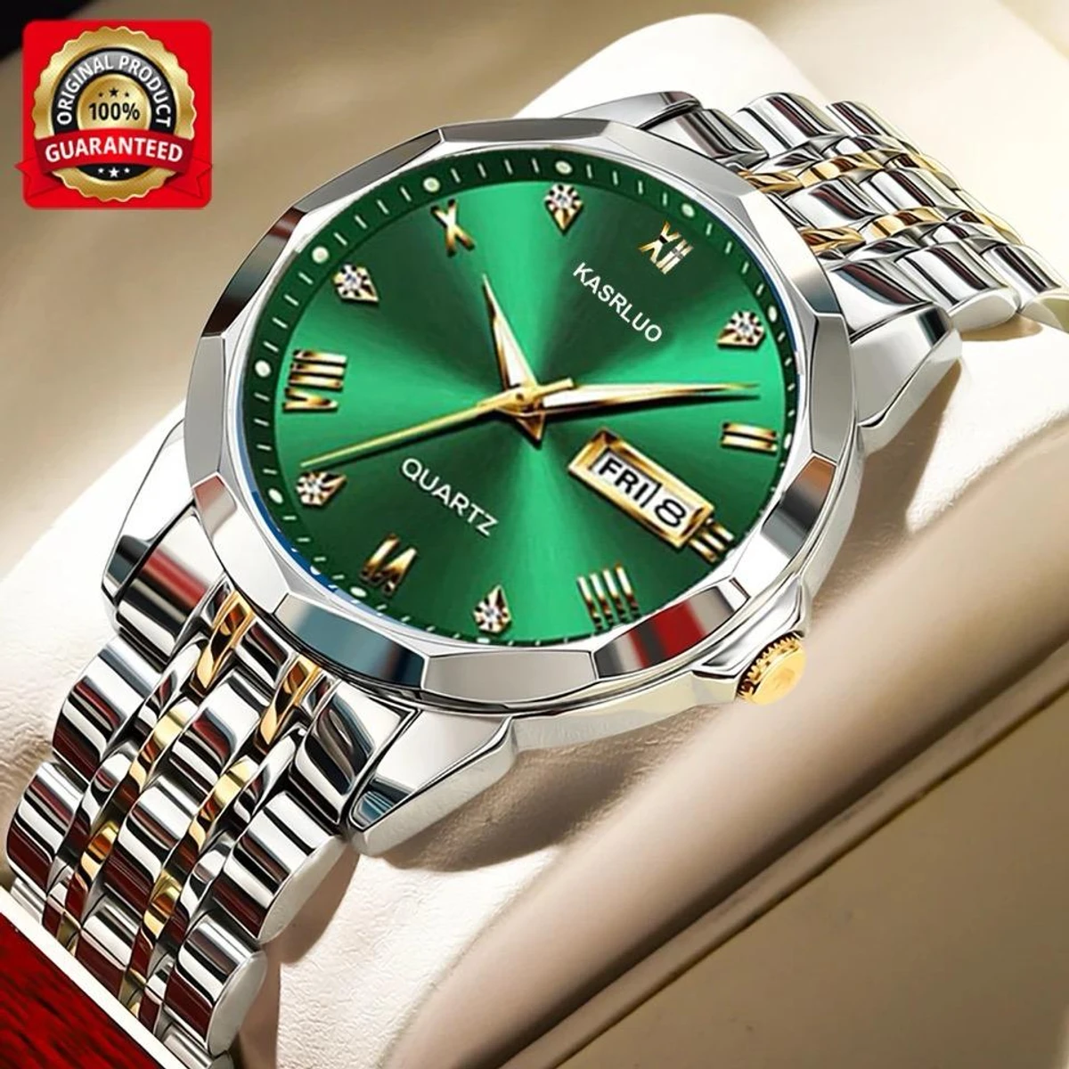 KAS MAN নতুন ডিজাইনের পুরুষদের জন্য ঘড়ি SILVER GOLDEN WHITH GREEN