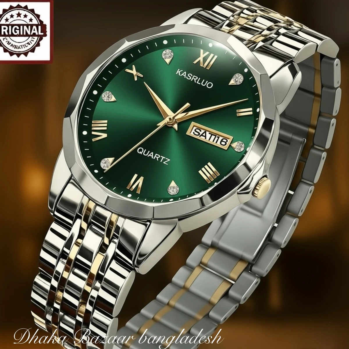 KAS MAN নতুন ডিজাইনের পুরুষদের জন্য ঘড়ি SILVER GOLDEN WHITH GREEN