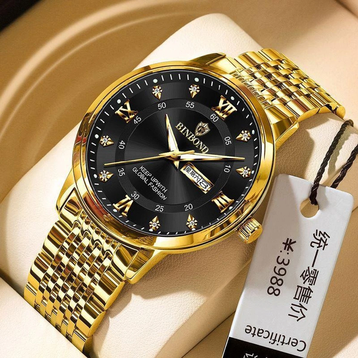 BINBOND23 নতুন ডিজাইনের পুরুষদের জন্য ঘড়ি GOLDEN BLACK