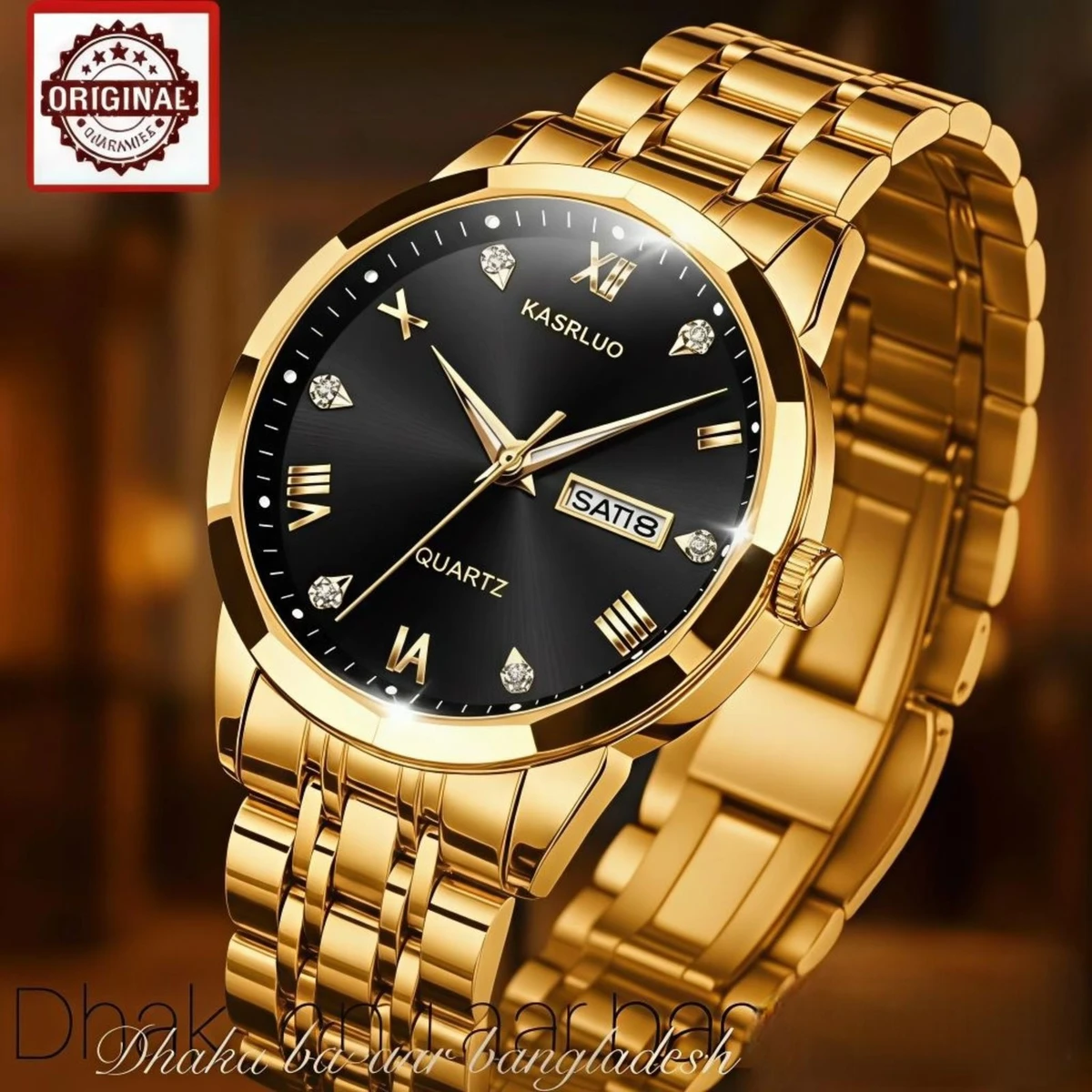 KASARUL PLUS নতুন ডিজাইনের পুরুষদের জন্য ঘড়ি GOLDEN BLACK
