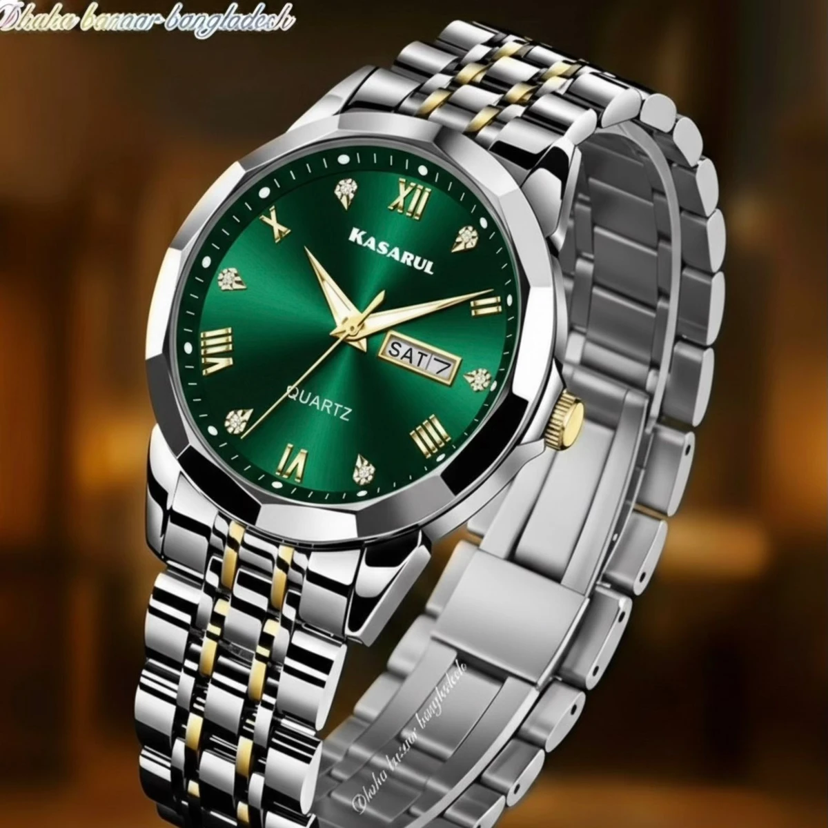 KASARUL PLUS নতুন ডিজাইনের পুরুষদের জন্য ঘড়ি SILVER GOLDEN GREEN