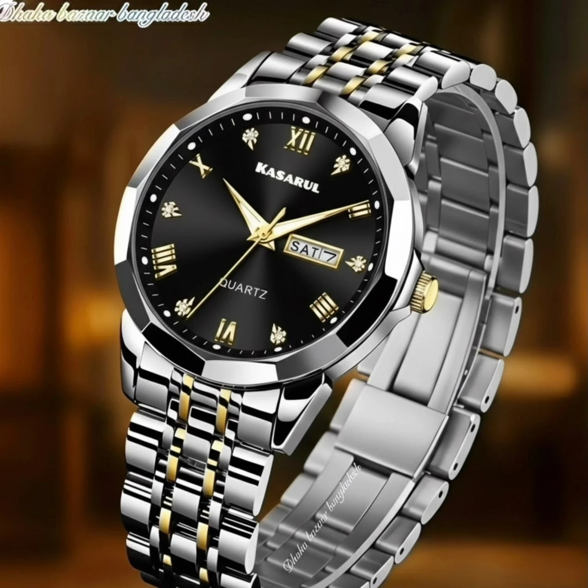 KASARUL PLUS নতুন ডিজাইনের পুরুষদের জন্য ঘড়ি SILVER GOLDEN BLACK