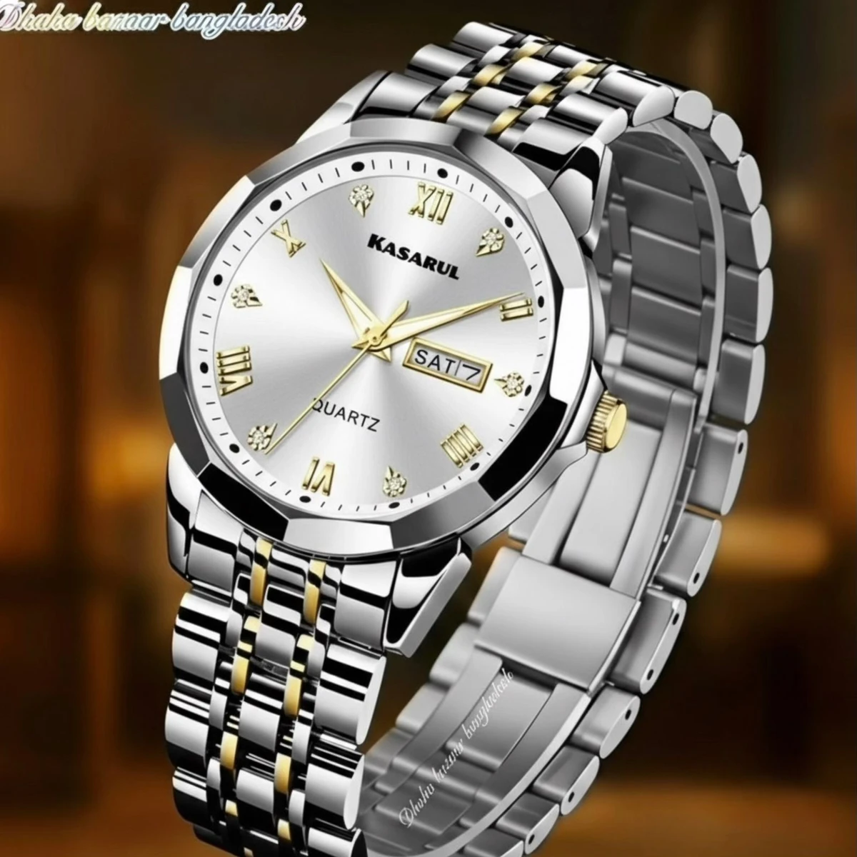KASARUL PLUS নতুন ডিজাইনের পুরুষদের জন্য ঘড়ি SILVER GOLDEN WHITE