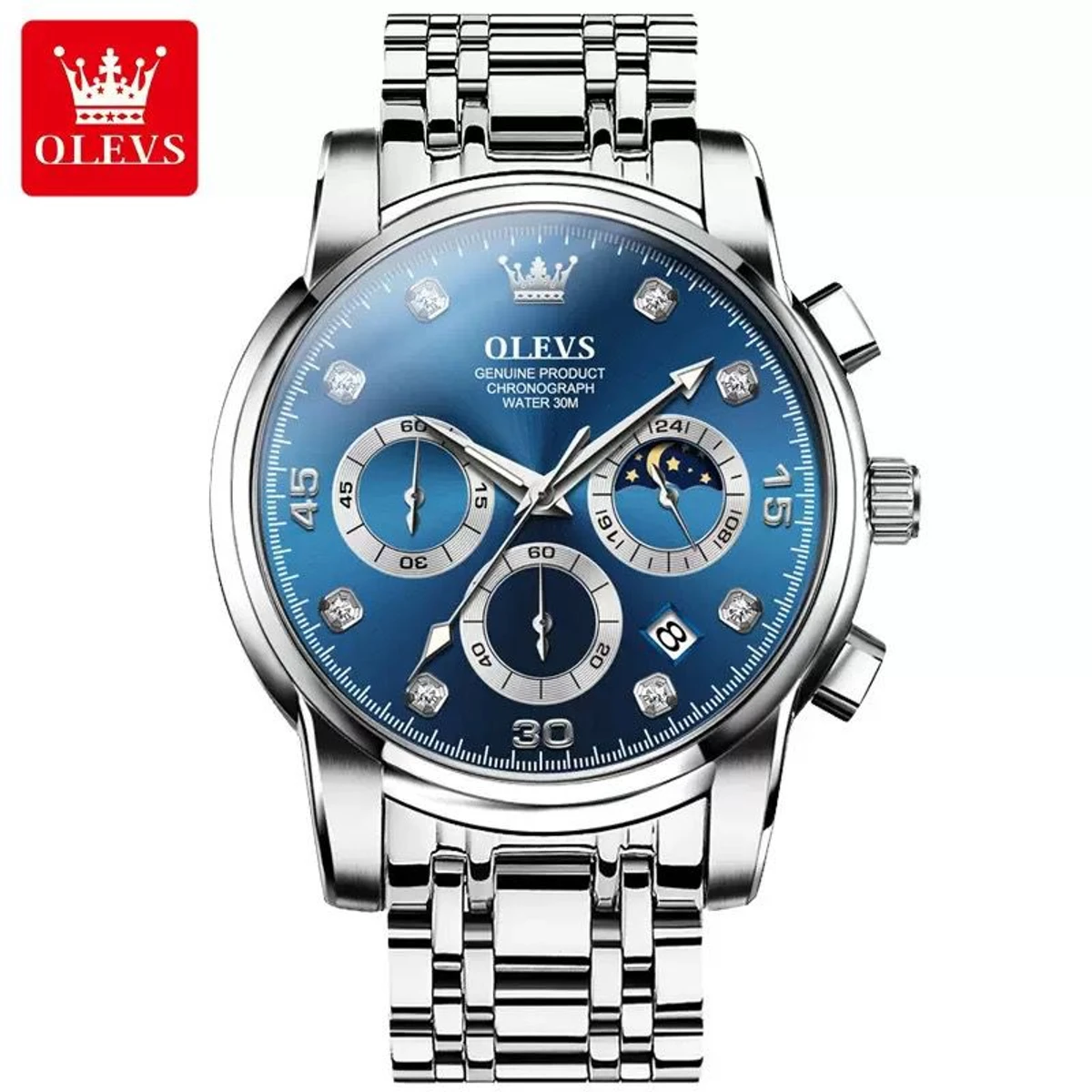 Olivesz 2879 পুরুষের জন্য নন মেকানিক্যাল ঘড়ি SILVER BLUE