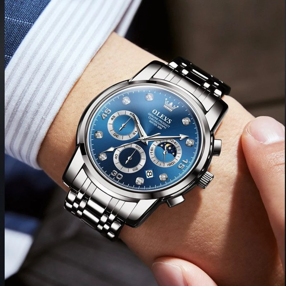 Olivesz 2879 পুরুষের জন্য নন মেকানিক্যাল  ঘড়ি SILVER BLUE