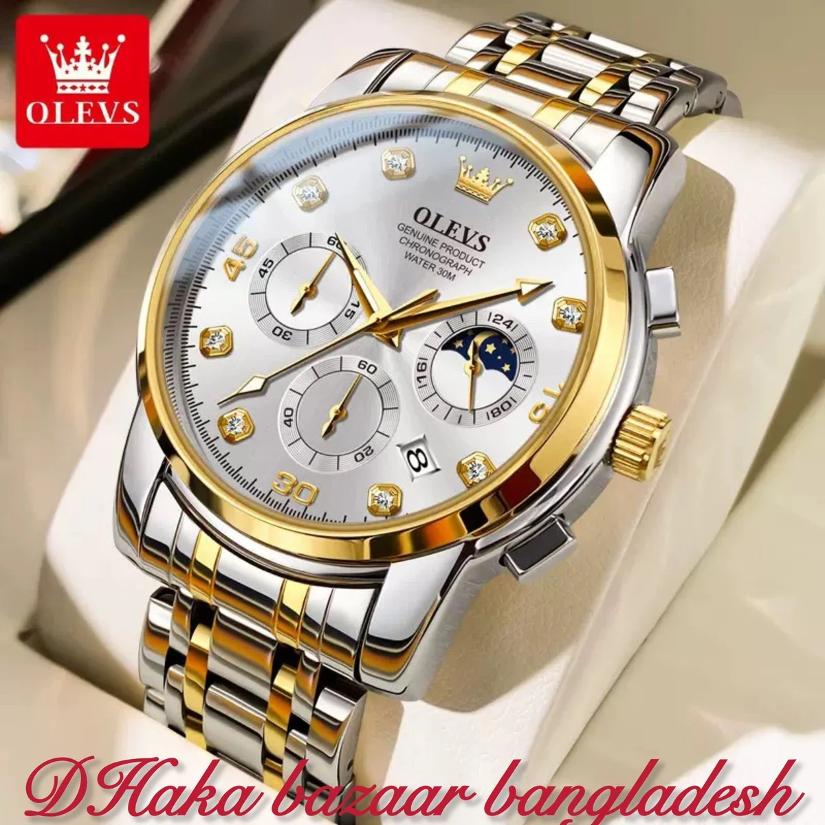 Olivesz 2879 পুরুষের জন্য নন মেকানিক্যাল  ঘড়ি SILVER BLUE WHITE