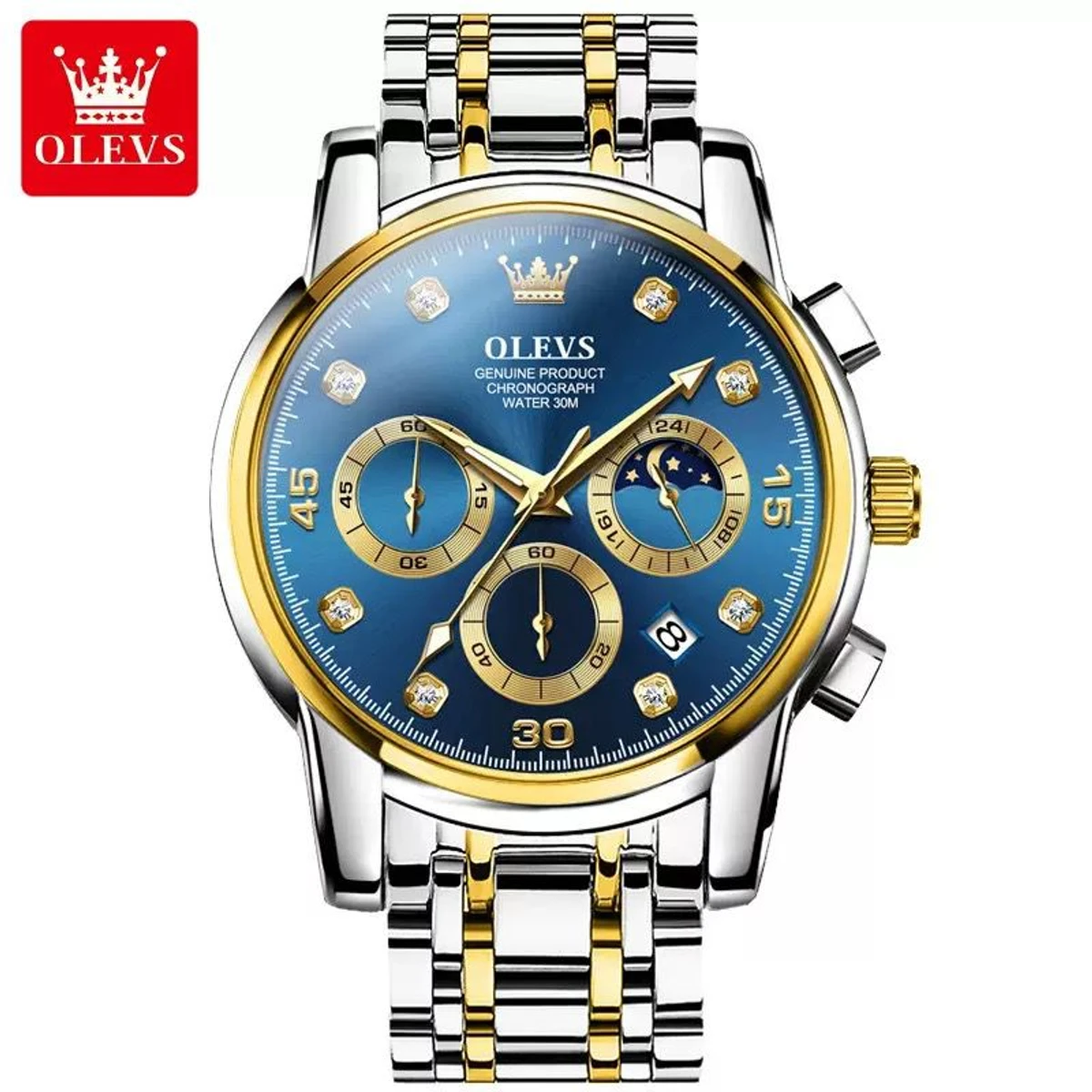 Olivesz 2879 পুরুষের জন্য নন মেকানিক্যাল ঘড়ি SILVER GOLDEN BLUE