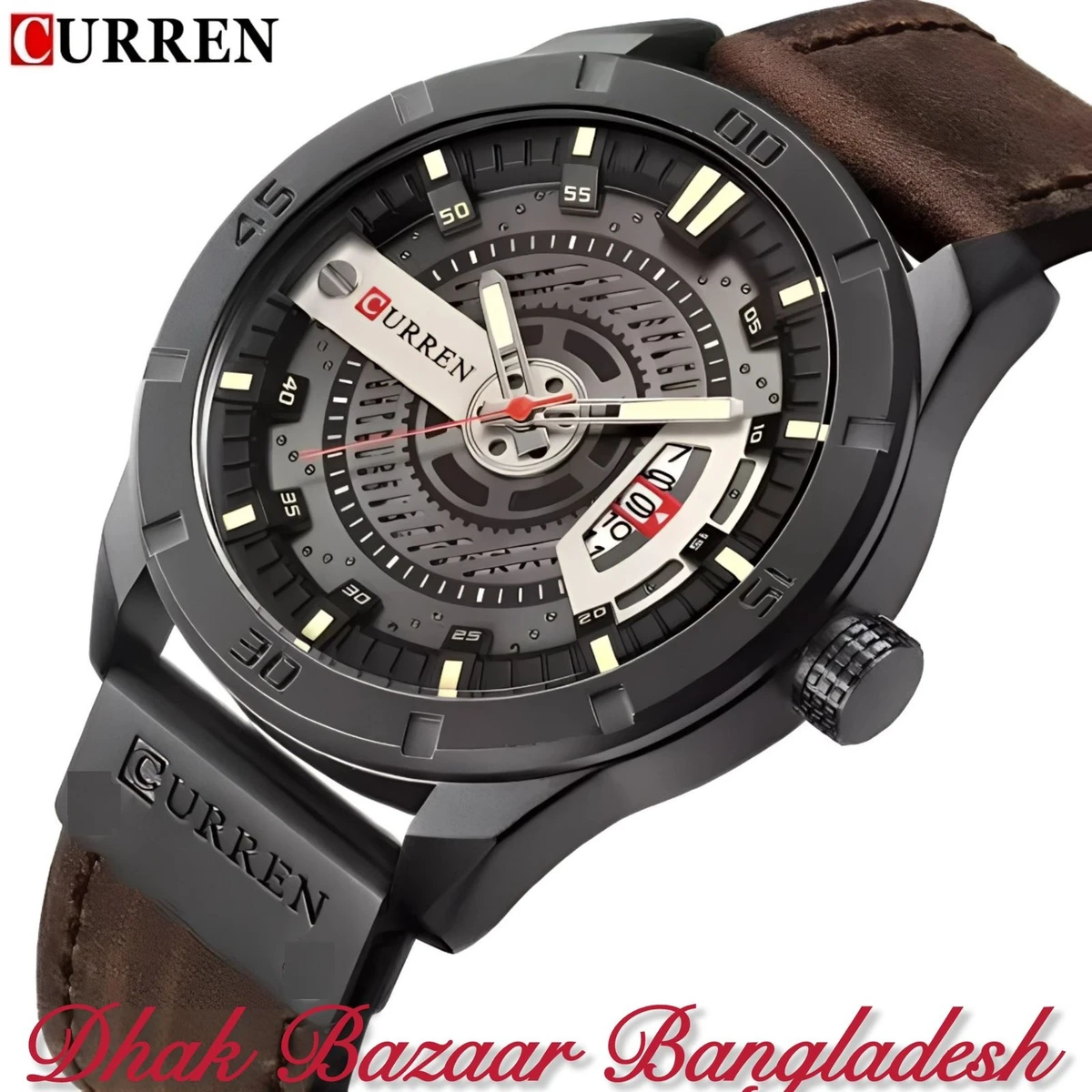 CUREENT 83011  আর্টিফিশিয়াল লেদার নতুন ডিজাইনের পুরুষদের জন্য ঘড়ি COFFEE