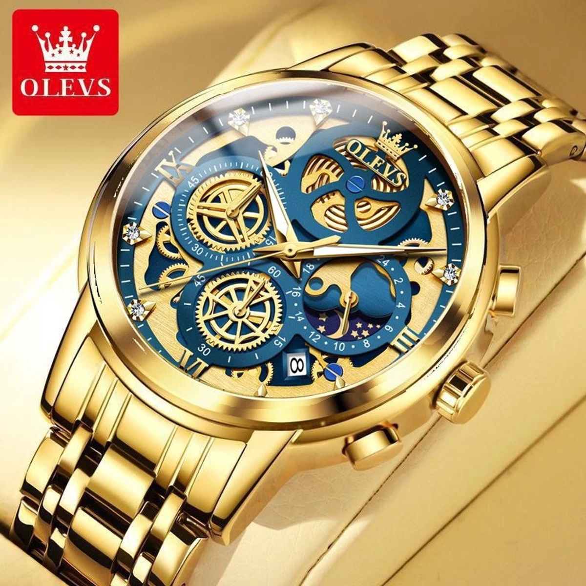 3352 OliveZ নতুন ডিজাইনের পুরুষদের জন্য ঘড়ি FULL GOLDEN BLUE