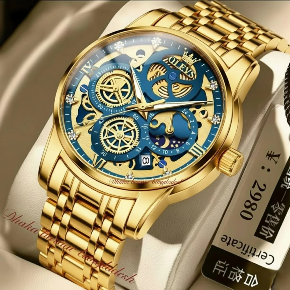 3352 OliveZ নতুন ডিজাইনের পুরুষদের জন্য ঘড়ি FULL GOLDEN BLUE