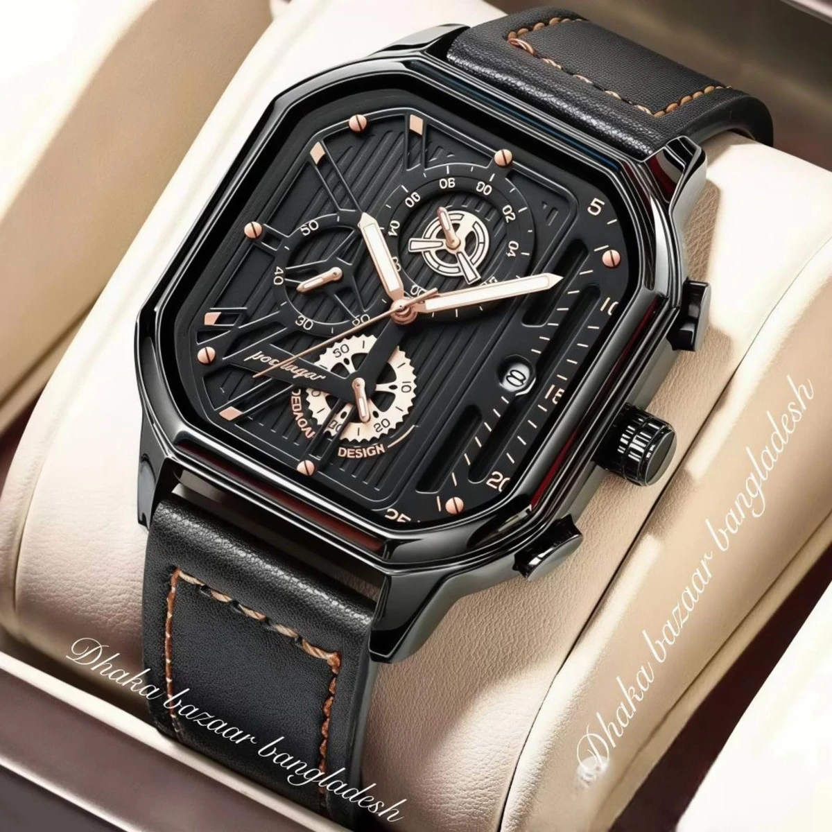 PEODAGOR TRSOYEES আর্টিফিশিয়াল লেদার নতুন ডিজাইনের পুরুষদের জন্য ঘড়ি BLACK