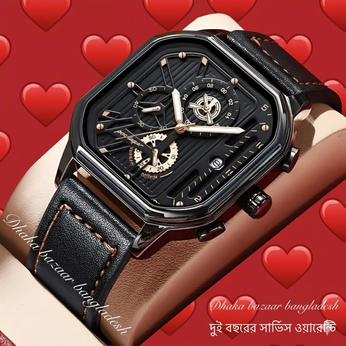 PEODAGOR TRSOYEES আর্টিফিশিয়াল লেদার নতুন ডিজাইনের পুরুষদের জন্য ঘড়ি BLACK