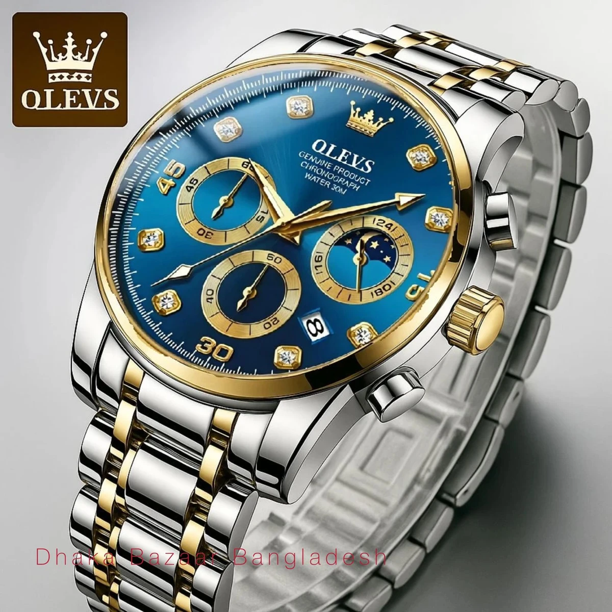 Olivesz 2879 পুরুষের জন্য নন মেকানিক্যাল ঘড়ি SILVER GOLDEN BLUE