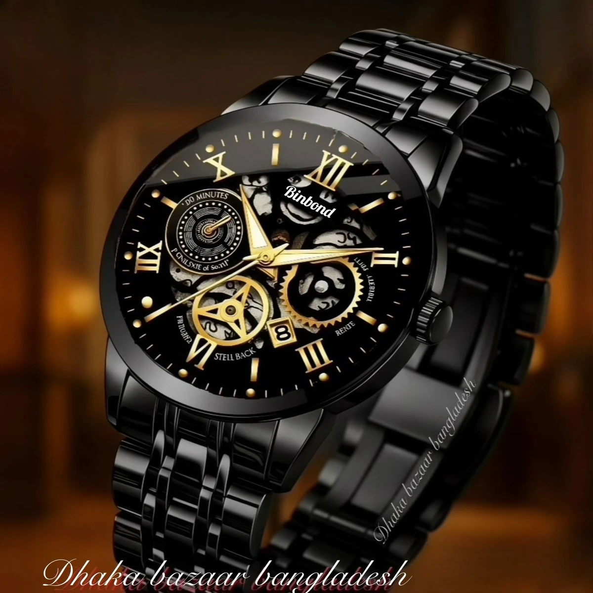 BINBOND 2200 পুরুষের জন্য নন মেকানিক্যাল ওয়াটার প্রুফ ঘড়ি  BLACK NEW