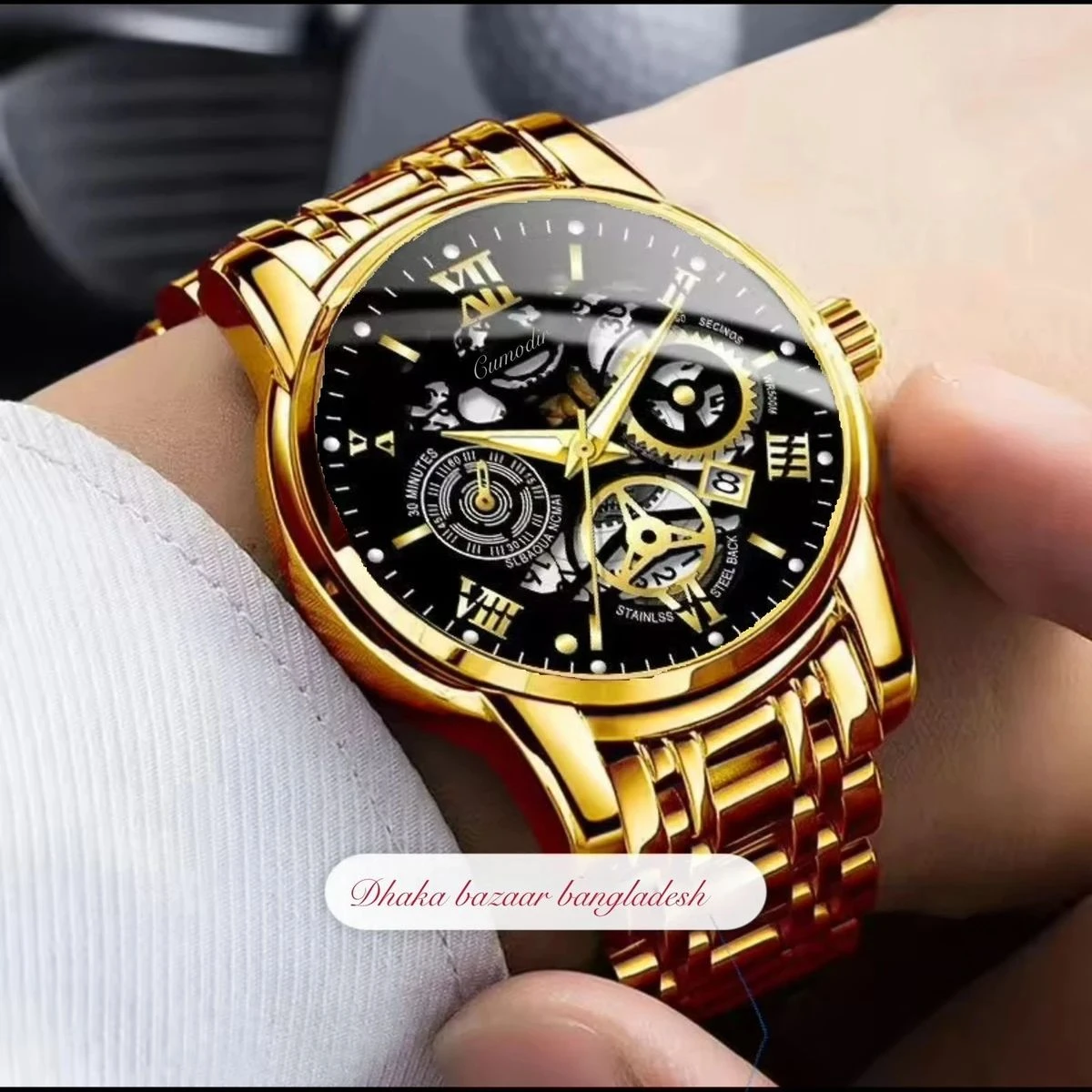 BINBOND 2200 পুরুষের জন্য নন মেকানিক্যাল ওয়াটার প্রুফ ঘড়ি  GOLDEN BLACK