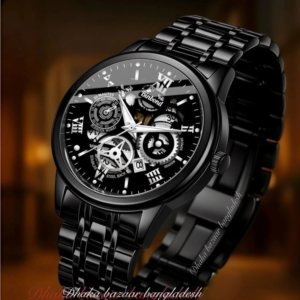 BINBOND 2200 পুরুষের জন্য নন মেকানিক্যাল ওয়াটার প্রুফ ঘড়ি BLACK