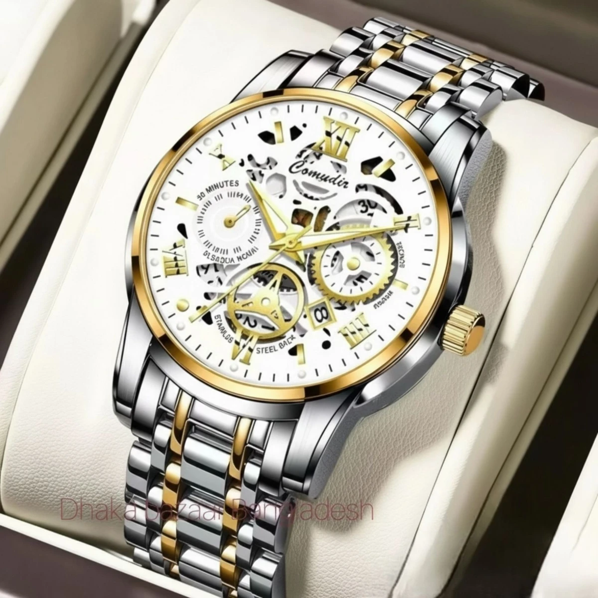 BINBOND 2200 পুরুষের জন্য নন মেকানিক্যাল ওয়াটার প্রুফ ঘড়ি SILVER GOLDEN WHITE