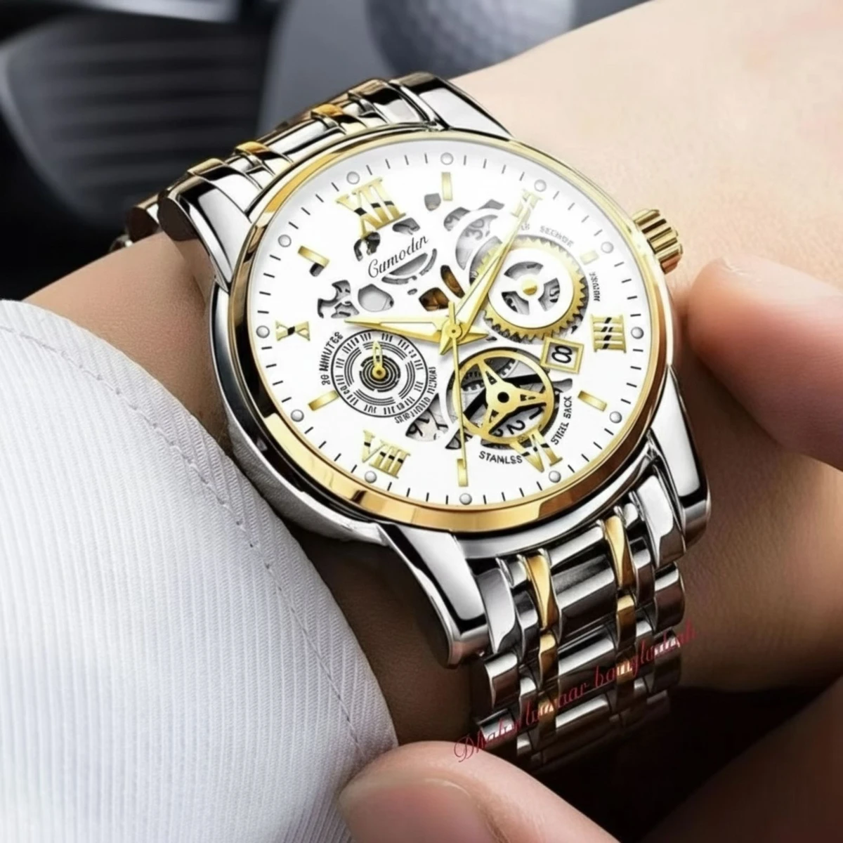 BINBOND 220A পুরুষের জন্য নন মেকানিক্যাল ওয়াটার প্রুফ ঘড়ি SILVER GOLDEN WHITE
