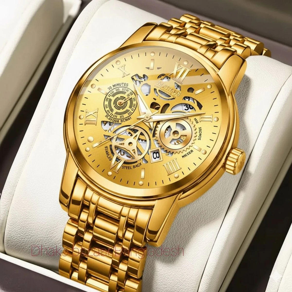 BINBOND 220A পুরুষের জন্য নন মেকানিক্যাল ওয়াটার প্রুফ ঘড়ি GOLDEN